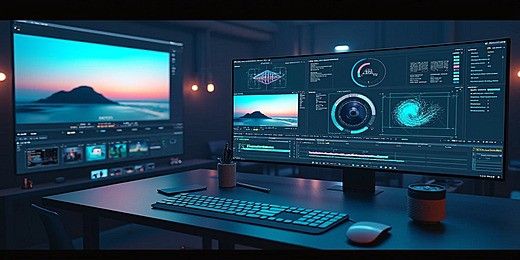 pngtree a modern workspace featuring dual monitors displaying video editing software and image 17131563 2